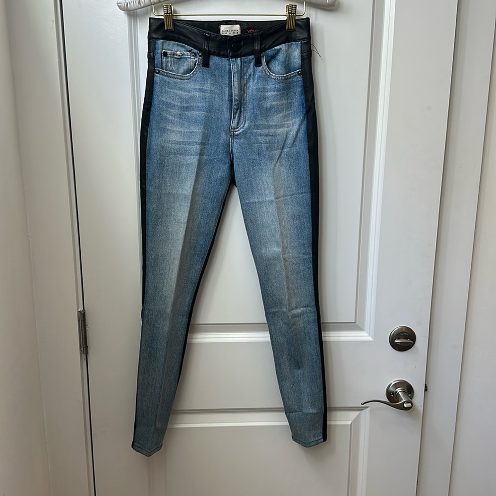 Alice + Olivia denim and leather skinny jeans